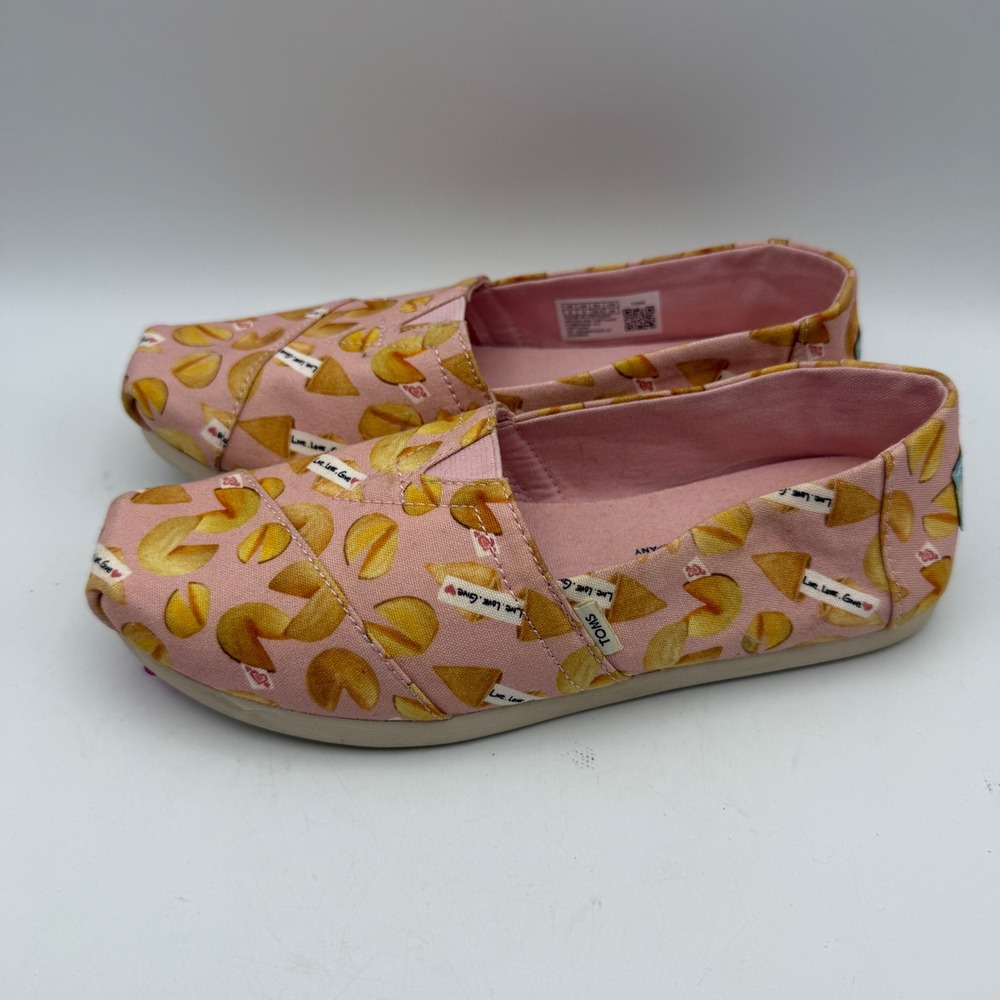 TOMS Alpargata Slip On Women Size 5 Pink Fortune Cookie Print‎ Canvas Flats